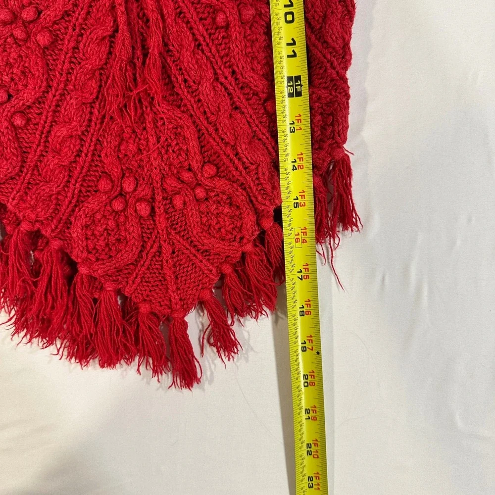 Polly Flinders Sweater Girls S/4 Red Ramie Cotton Cable Knit Fringe Boho Vintage